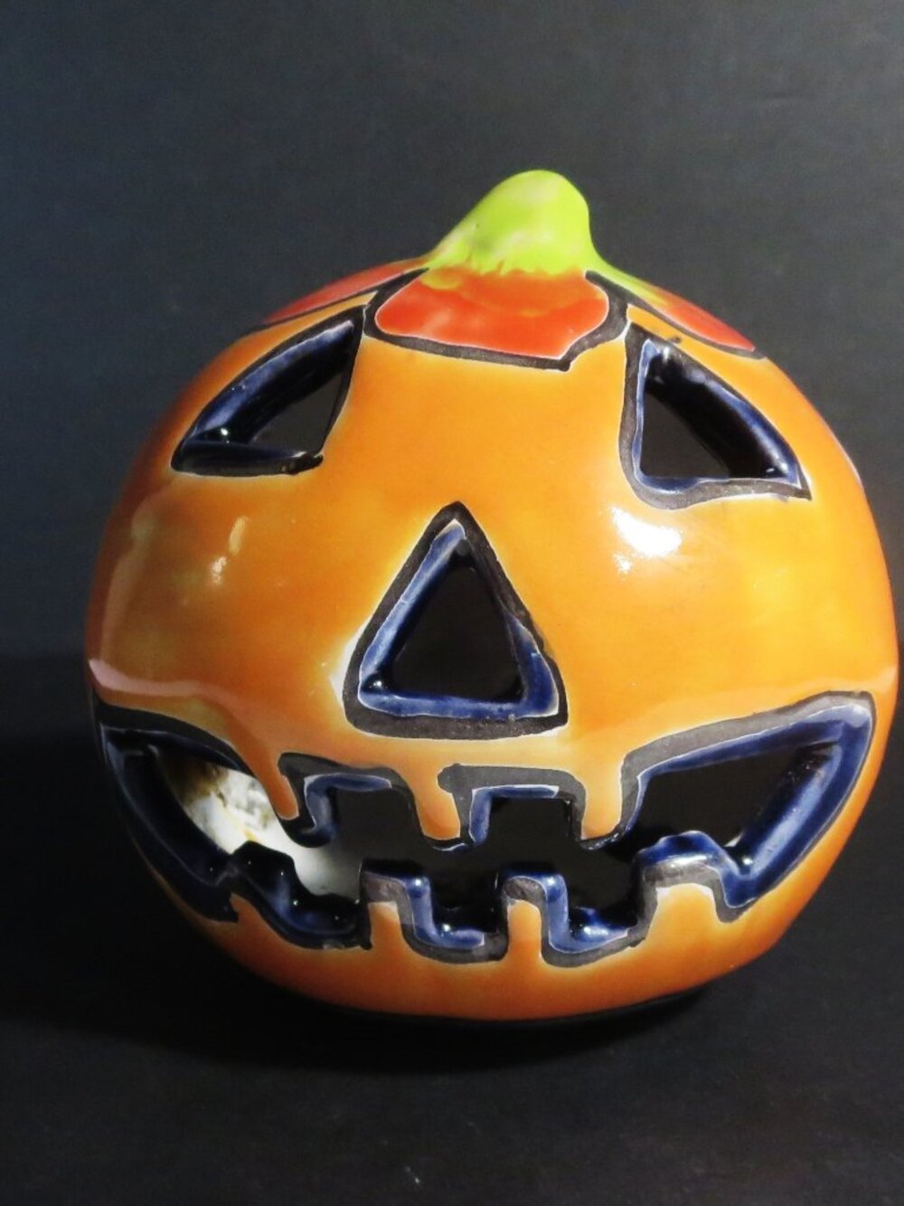 Blue Sky Ceramics Halloween Pumpkin Hand Painted JackβOββLantern Candle Holder